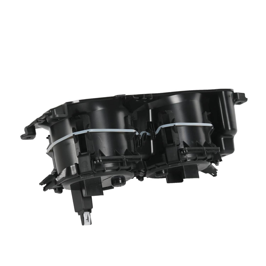 Black dual cup holder insert back side with internal plastic structure and clips