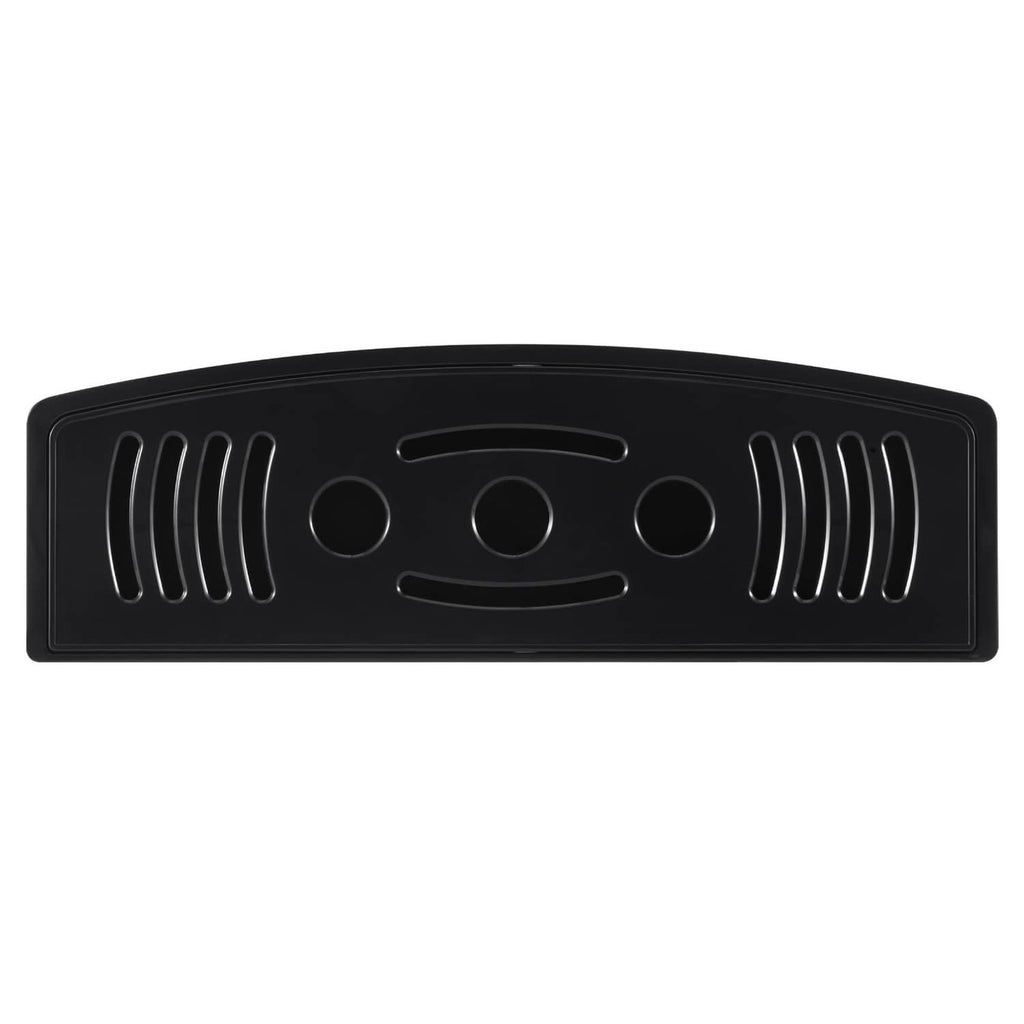 Black slotted front water drip tray with circular drain openings for soft serve machines