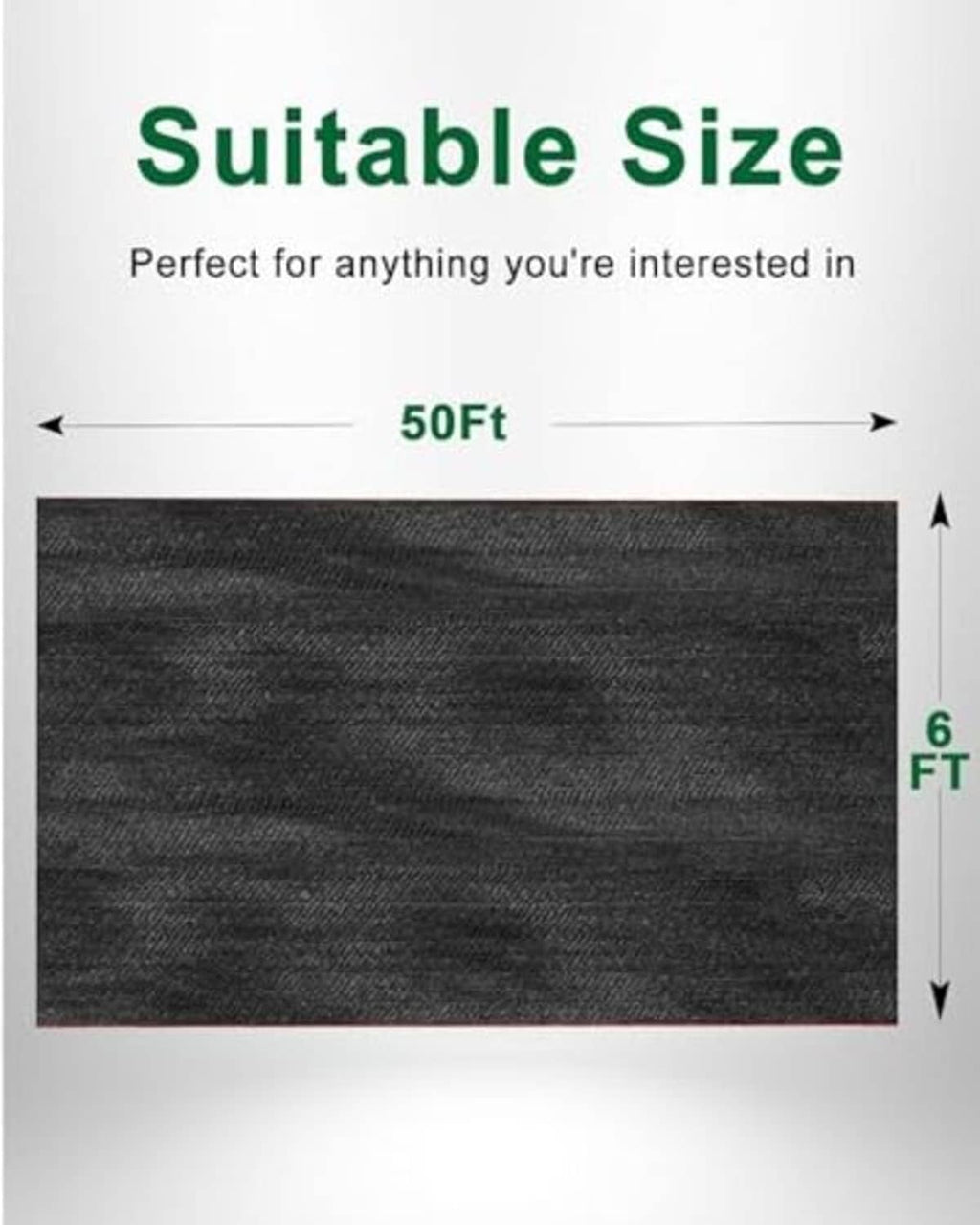 Black rectangular shade cloth sheet, sized 50 ft by 6 ft