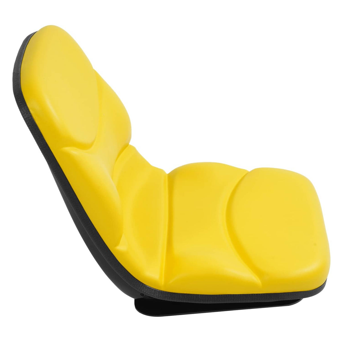 Yellow tractor seat with contoured seat pan, black side trim, and base brackets