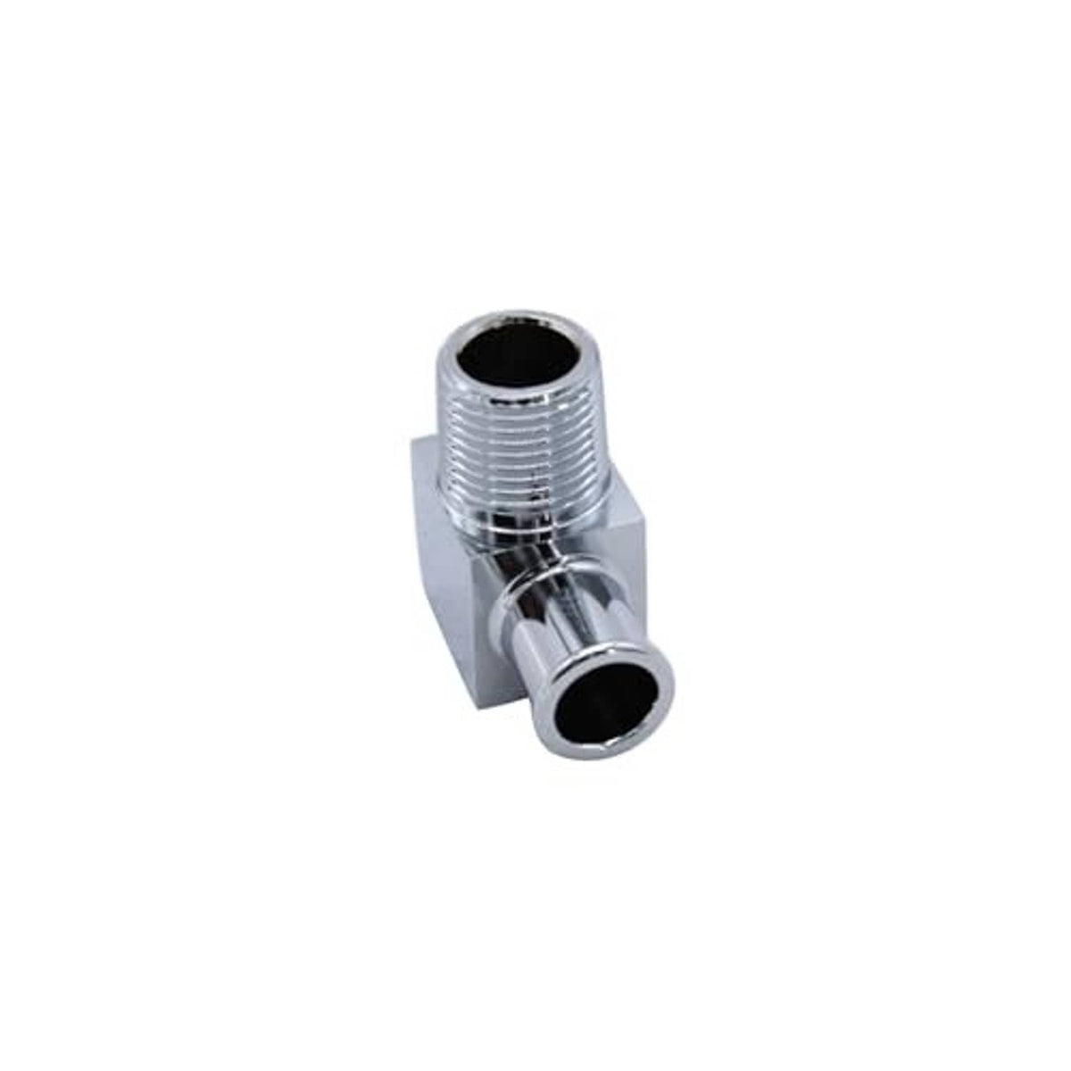 90-degree aluminum hose fitting with threaded openings, polished chrome finish, small view
