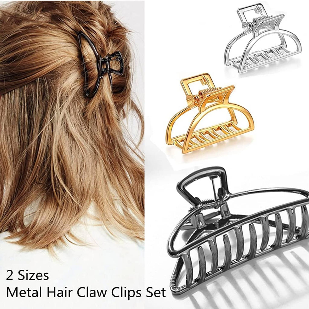Triangle metal hair claw clips: black clip on hair, with gold and silver clips
