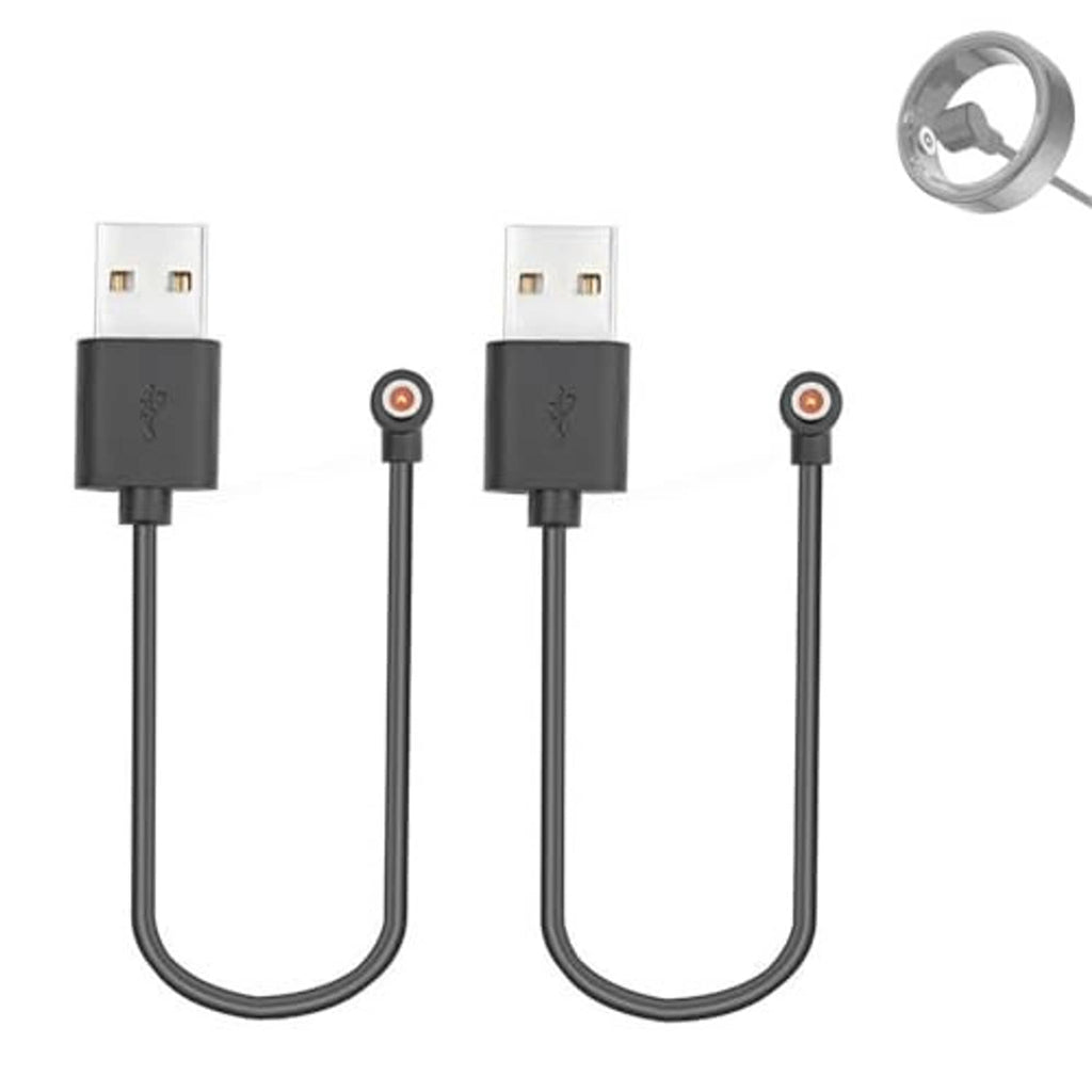 Magnetic smart ring charging cable set, black, with two USB-A plugs and two magnetic connectors