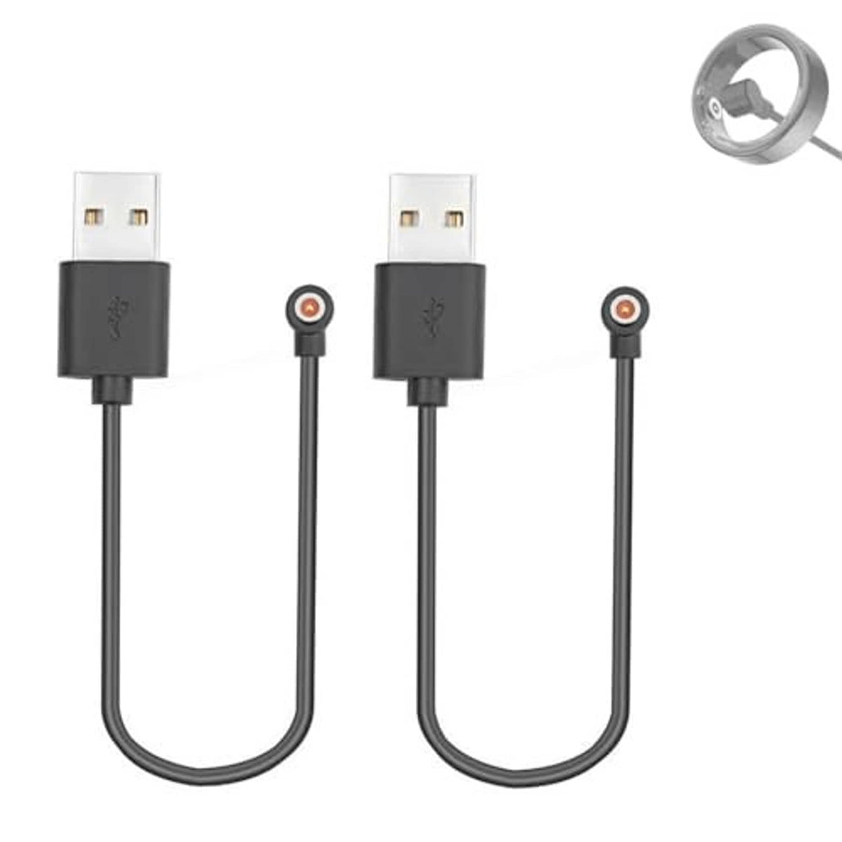 Magnetic smart ring charging cable set, black, with two USB-A plugs and two magnetic connectors