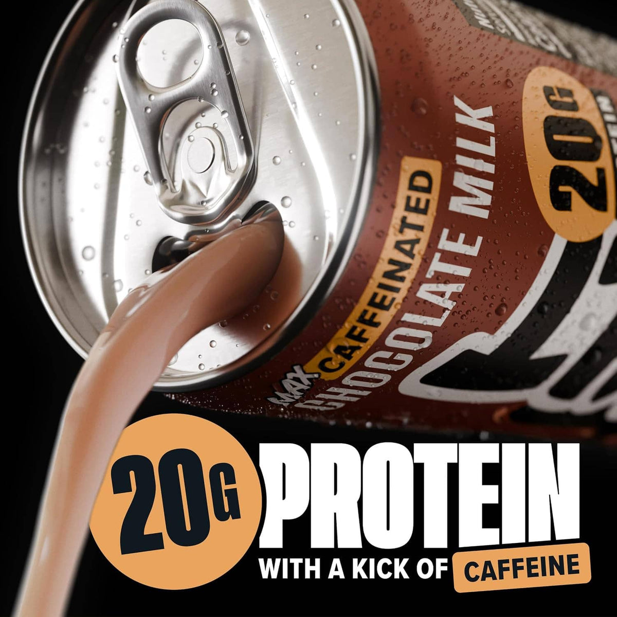 Spylt Max chocolate milk can with pull-tab and 20g protein graphic