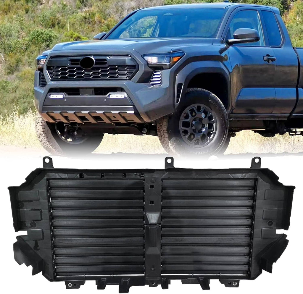 Active air grille shutter assembly with black horizontal louver slats and mounting brackets