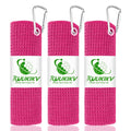 KUUKIKV 3-pack pink golf towels, each with a metal hook clip for attachment
