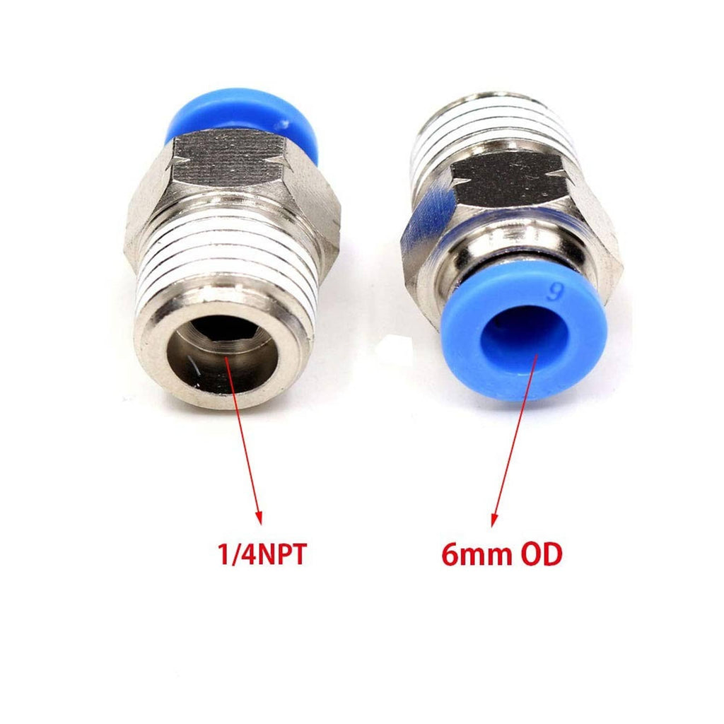 1/4NPT push-to-connect air fitting with blue release ring, 6mm OD