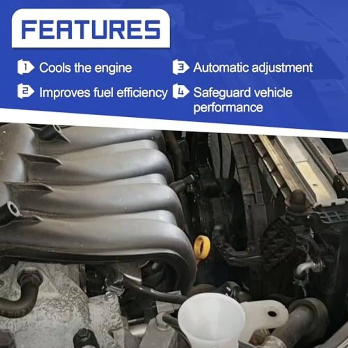 Radiator fan motor area in engine bay with cooling fan components