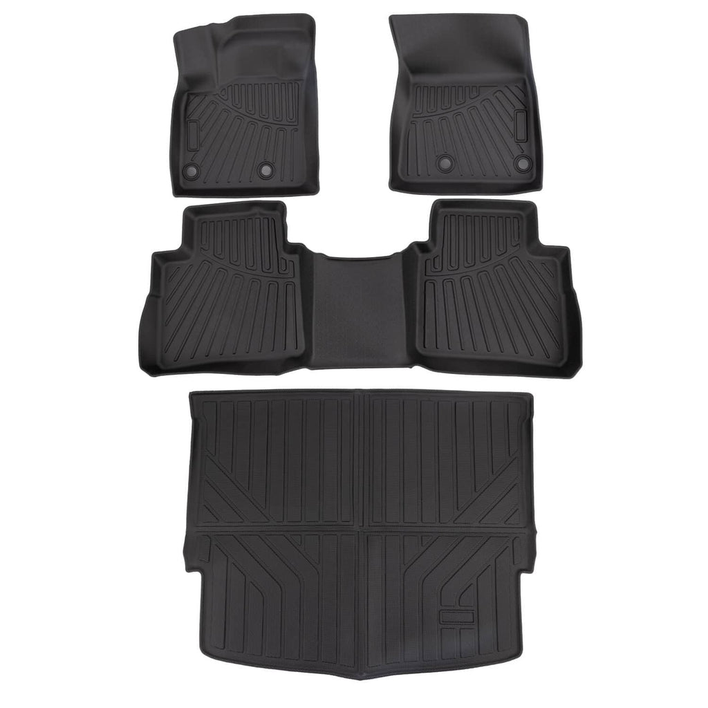 Black 4-piece floor mat set with rear cargo liner, front mats and cargo mat shown