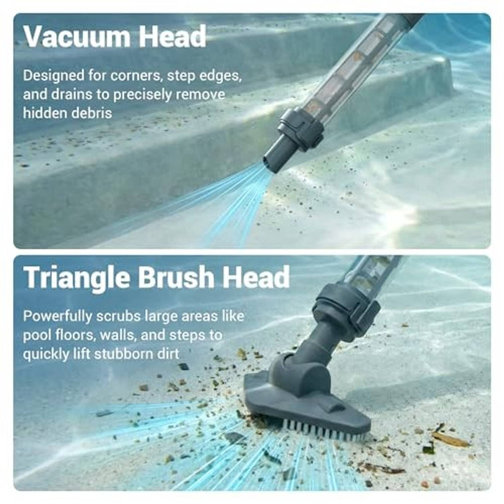 Pool vacuum brush head attachment with scrub bristles for corners and edges