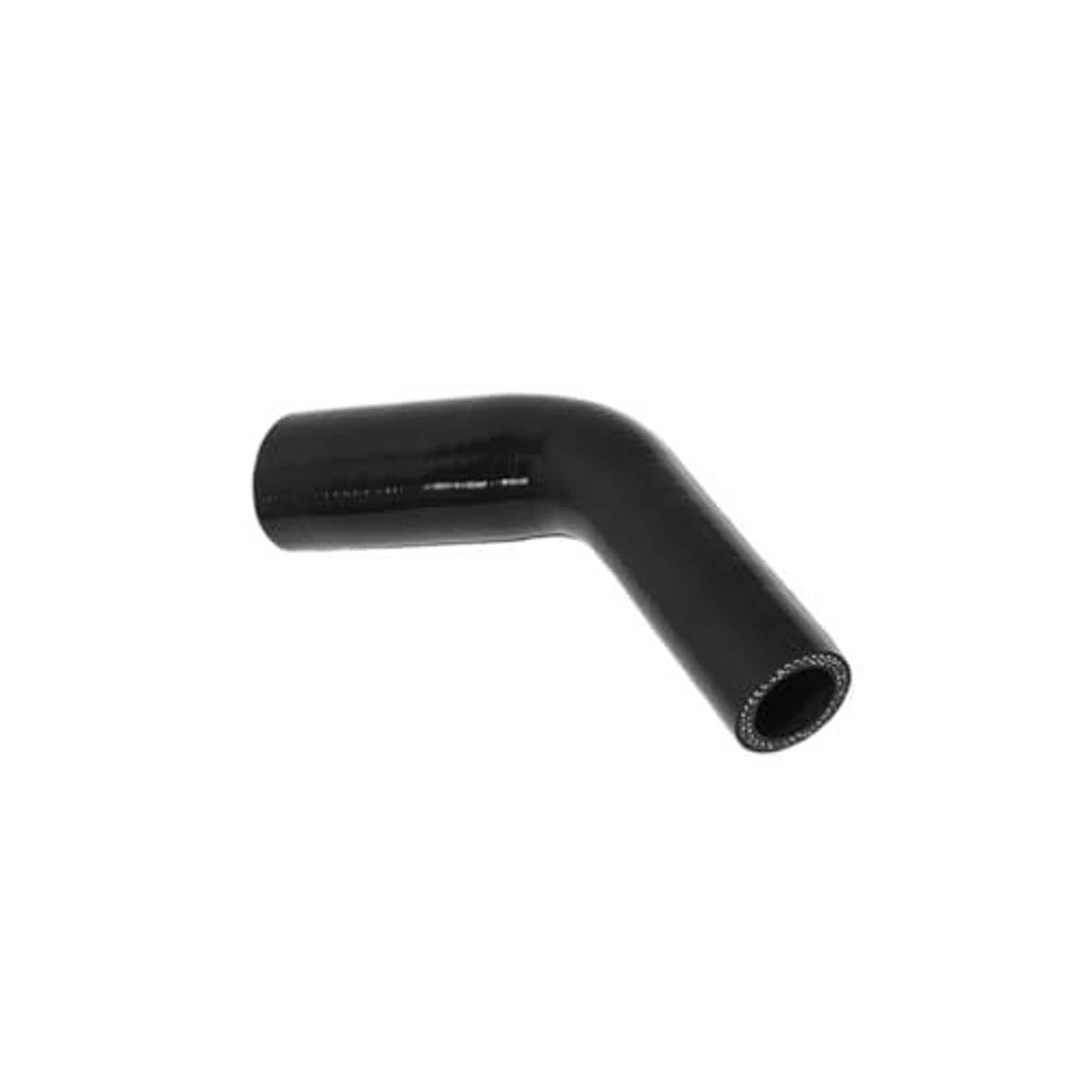 Black silicone 90-degree elbow reducer hose, curved section with angled outlet