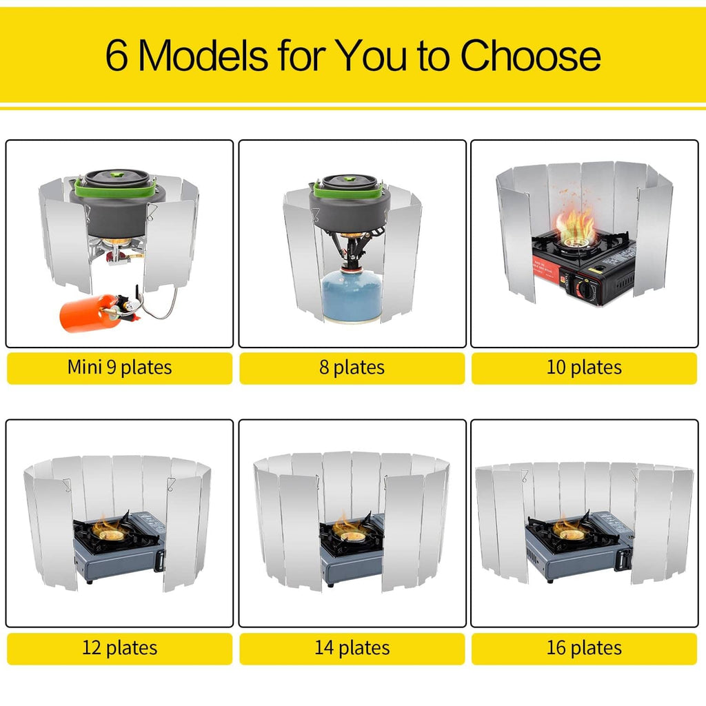 Stove windscreen options card featuring the 10 plates aluminum model