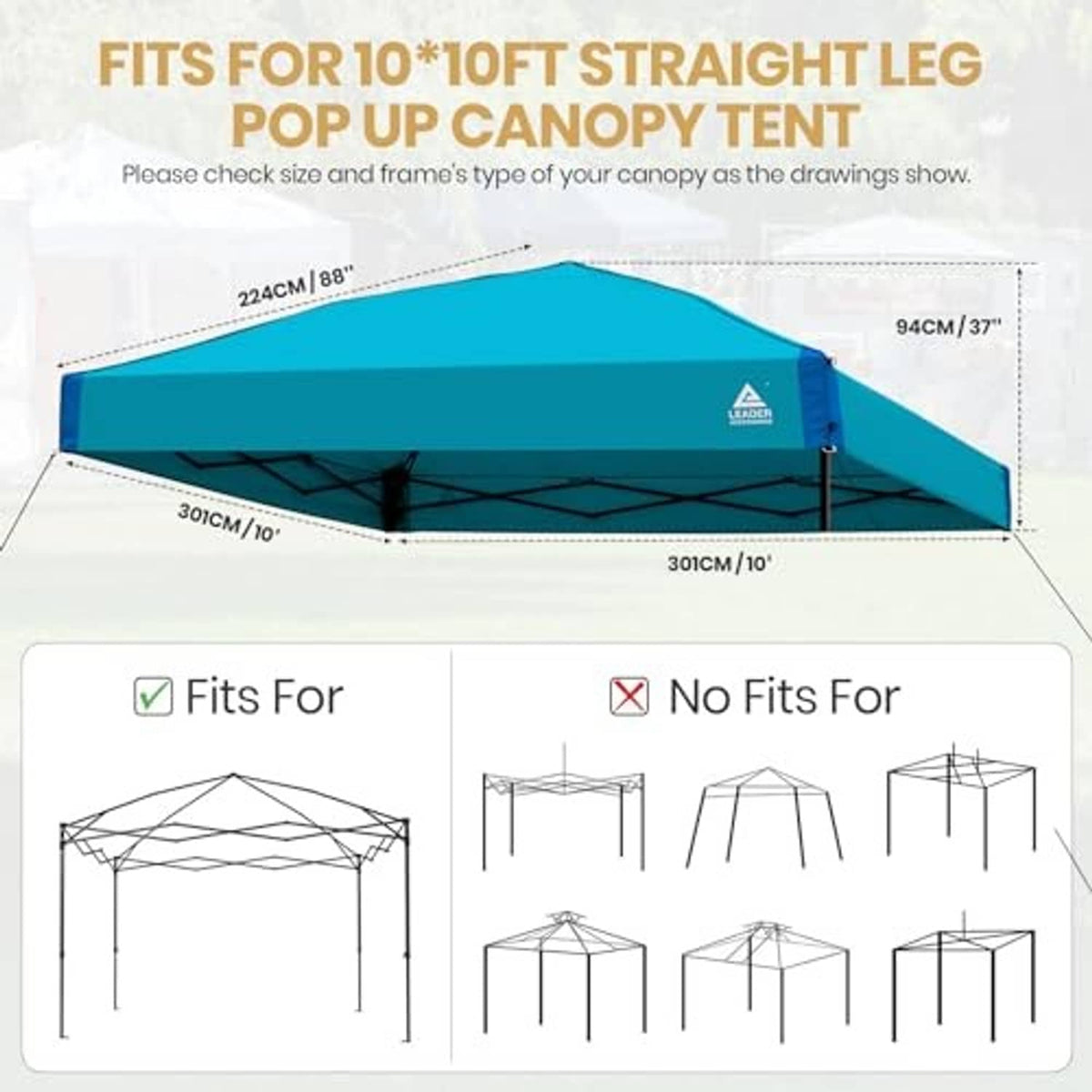 Blue canopy top replacement sized for 10x10 straight-leg pop up canopies
