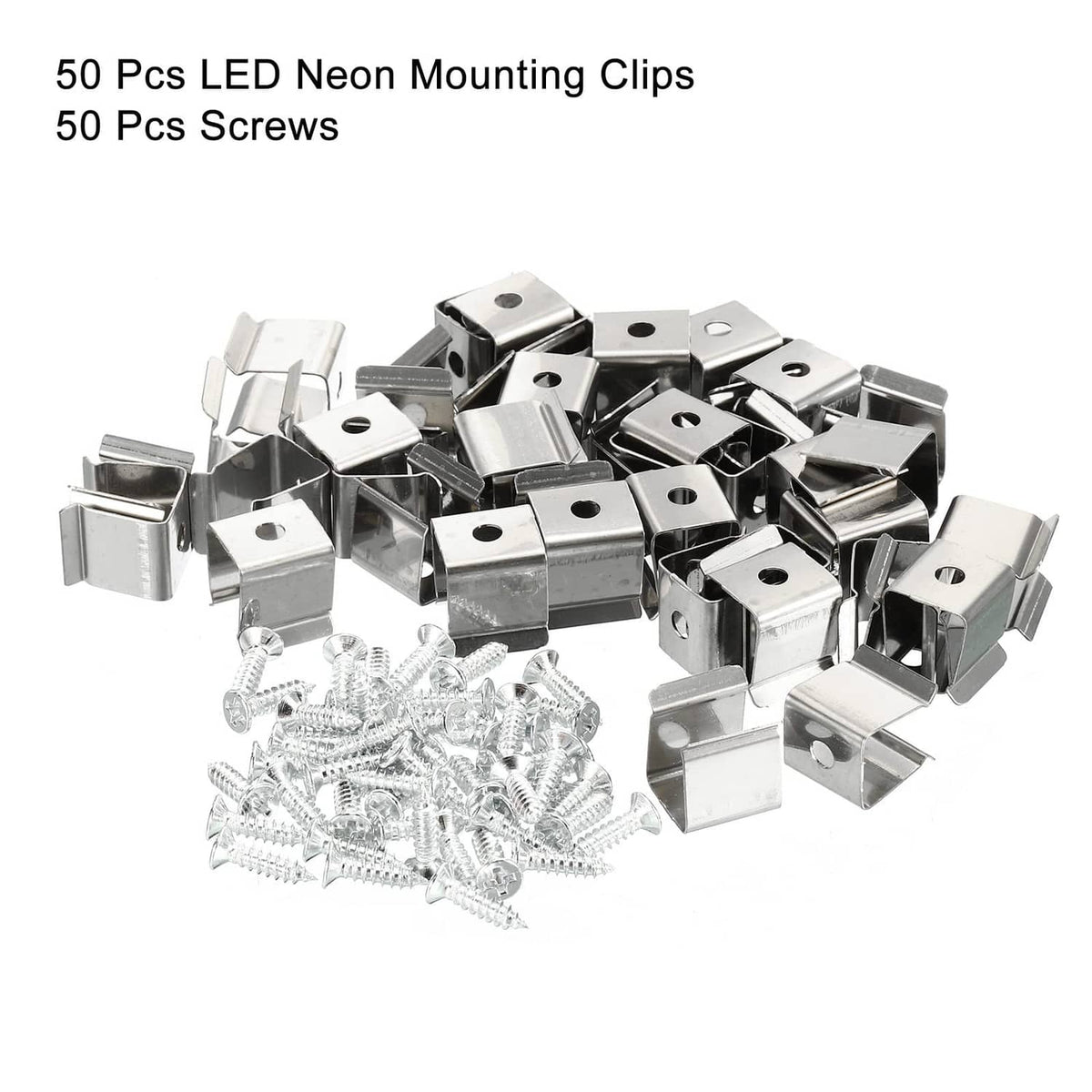 Set of silver rope light mounting clips with screws, 50-pack