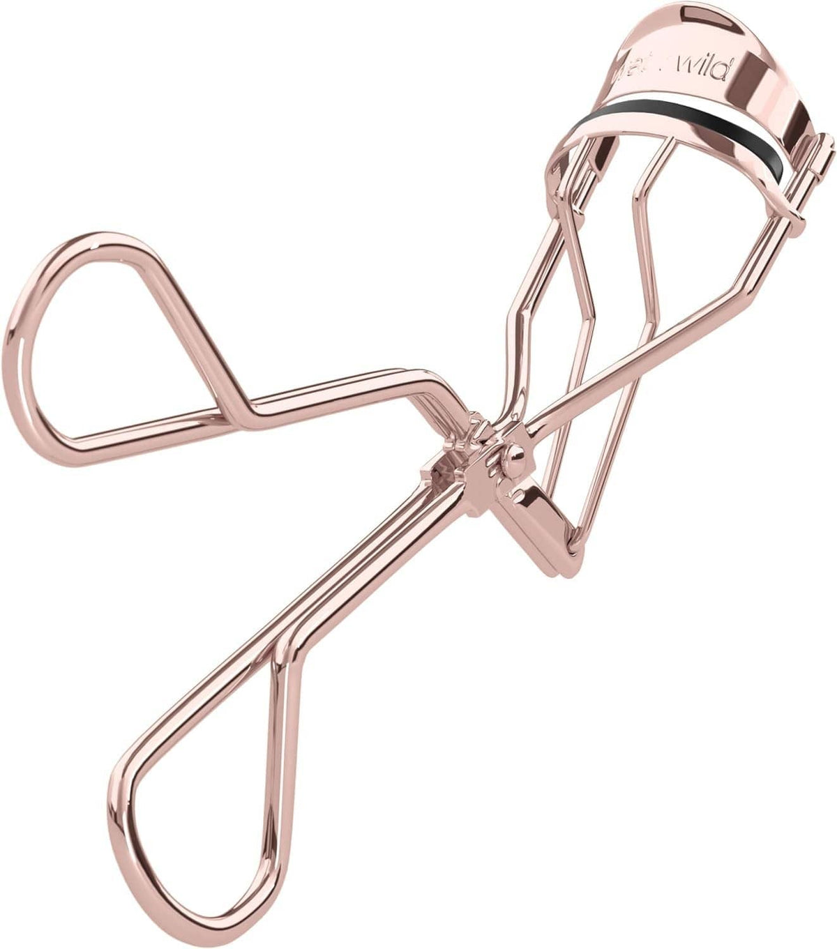 Rose gold eyelash curler with comfort grip and hinged clamp pad