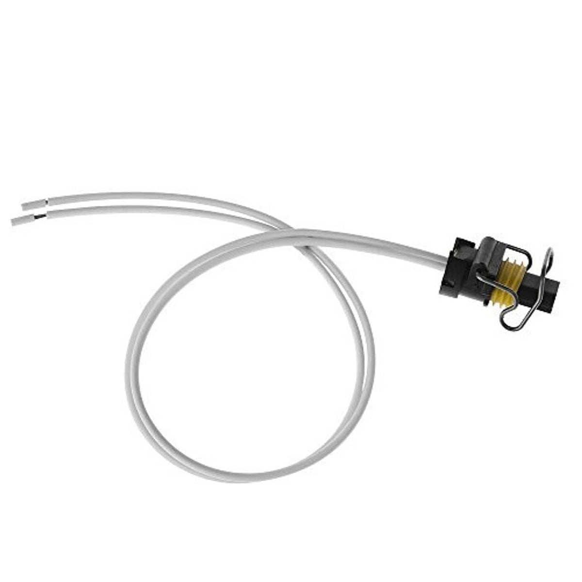 2-wire turbo solenoid pigtail connector with white wires and black 2-pin plug