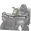 Front rack extender on ATV front cargo platform, black tubular frame with corner brackets