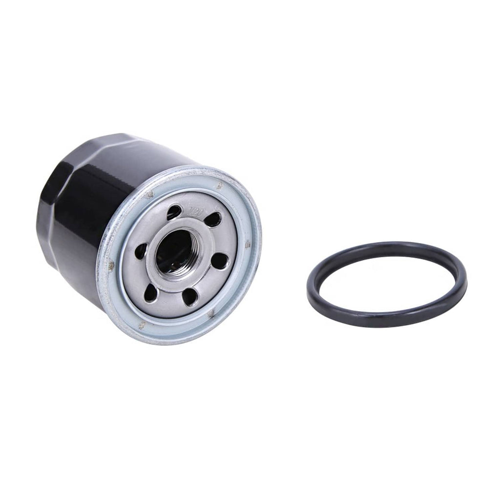 Oil filter cartridge with gasket ring, dark canister and silver metal rim