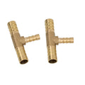 Brass reducing hose tee fitting with three barbed ends and threaded connections