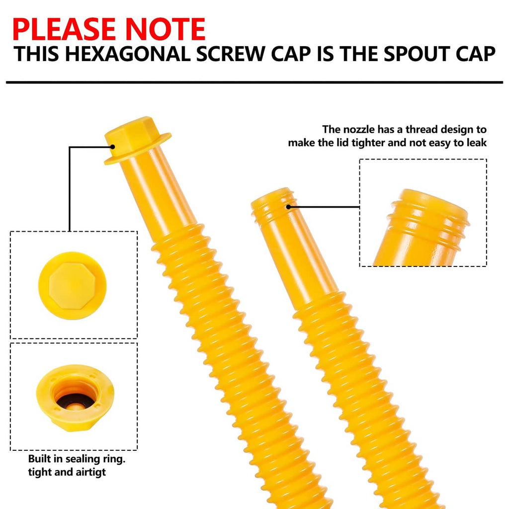 Yellow threaded nozzle with hex screw cap and sealing ring for tight closure
