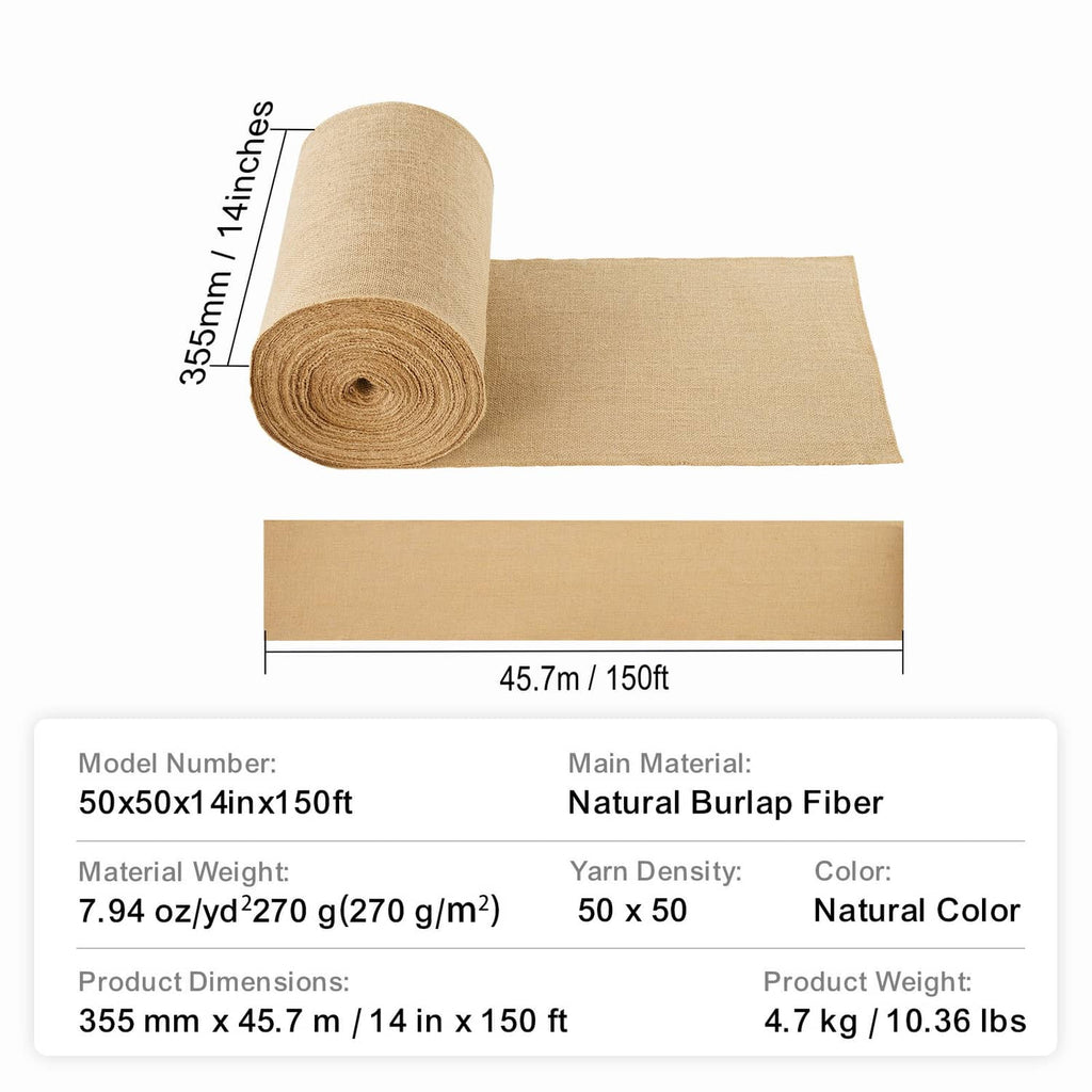 Natural burlap fabric roll with a long folded strip laid beside it