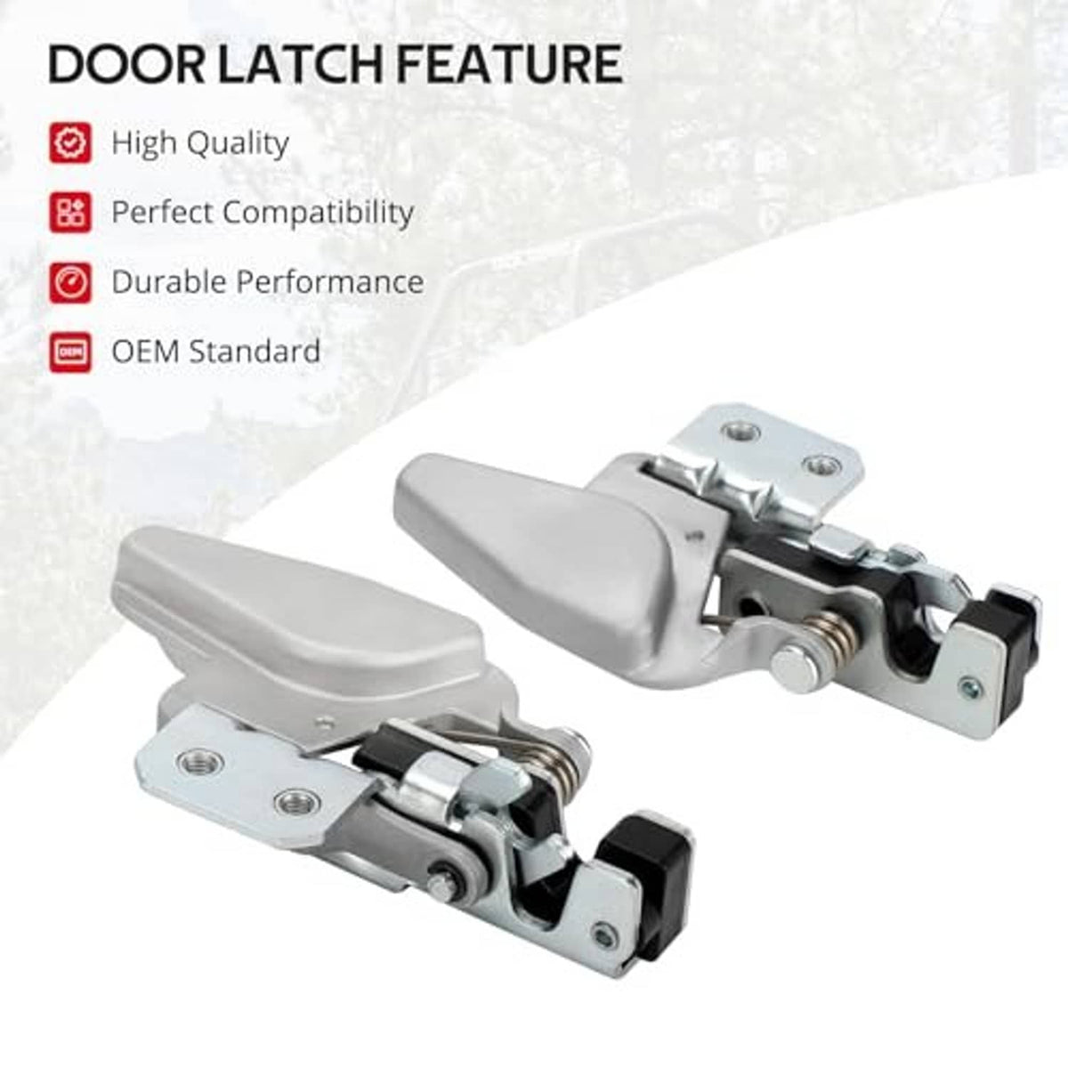 Door latch lock features view: silver lever, black latch, and spring-loaded mechanism