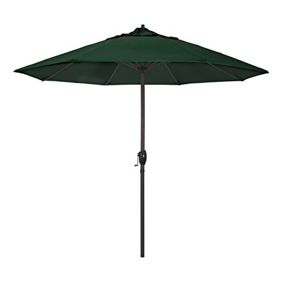 Forest green 9-ft patio umbrella with open canopy and cross-rib frame