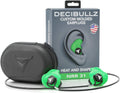 Green custom-molded earplugs with heat-and-shape strap and black zip case
