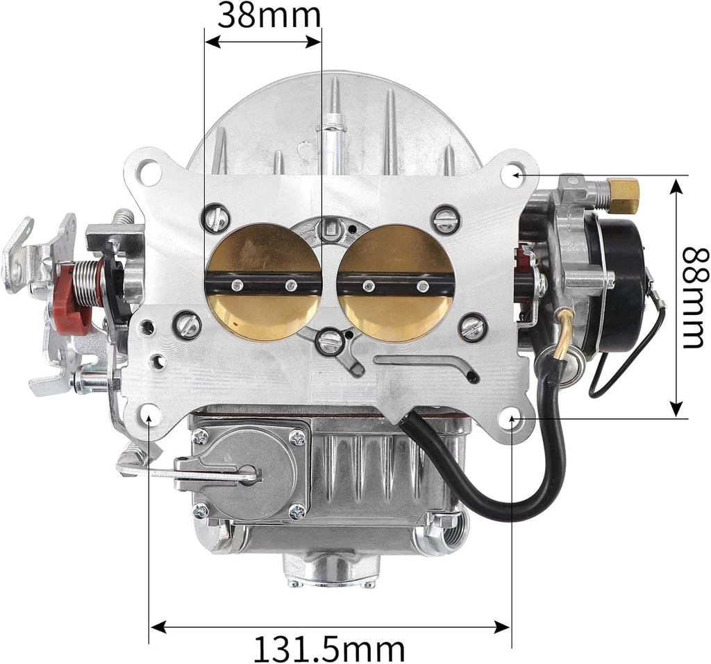 2-barrel carburetor top view with two round bores and electric choke assembly