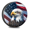 Round spare tire cover with bald eagle and American flag design
