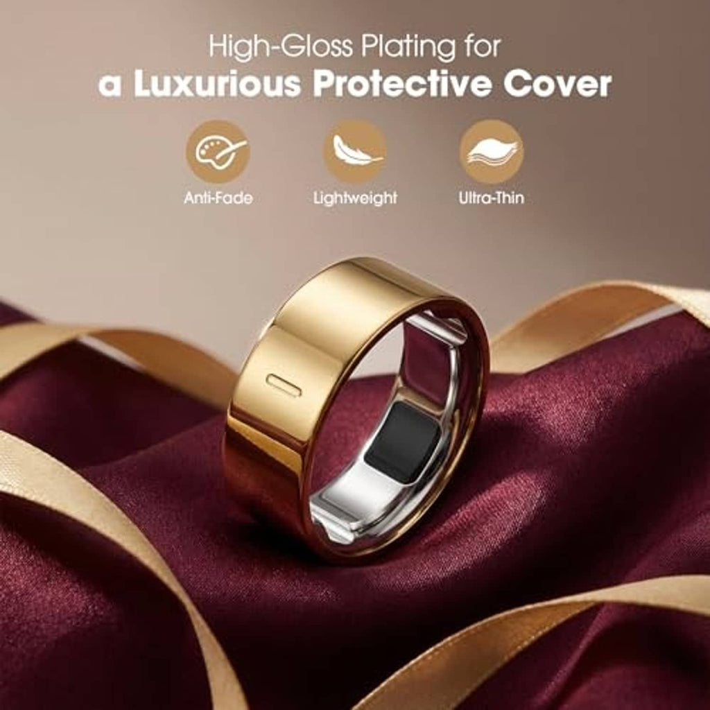 Gold high-gloss plated Oura Ring cover, slim open band, size 8