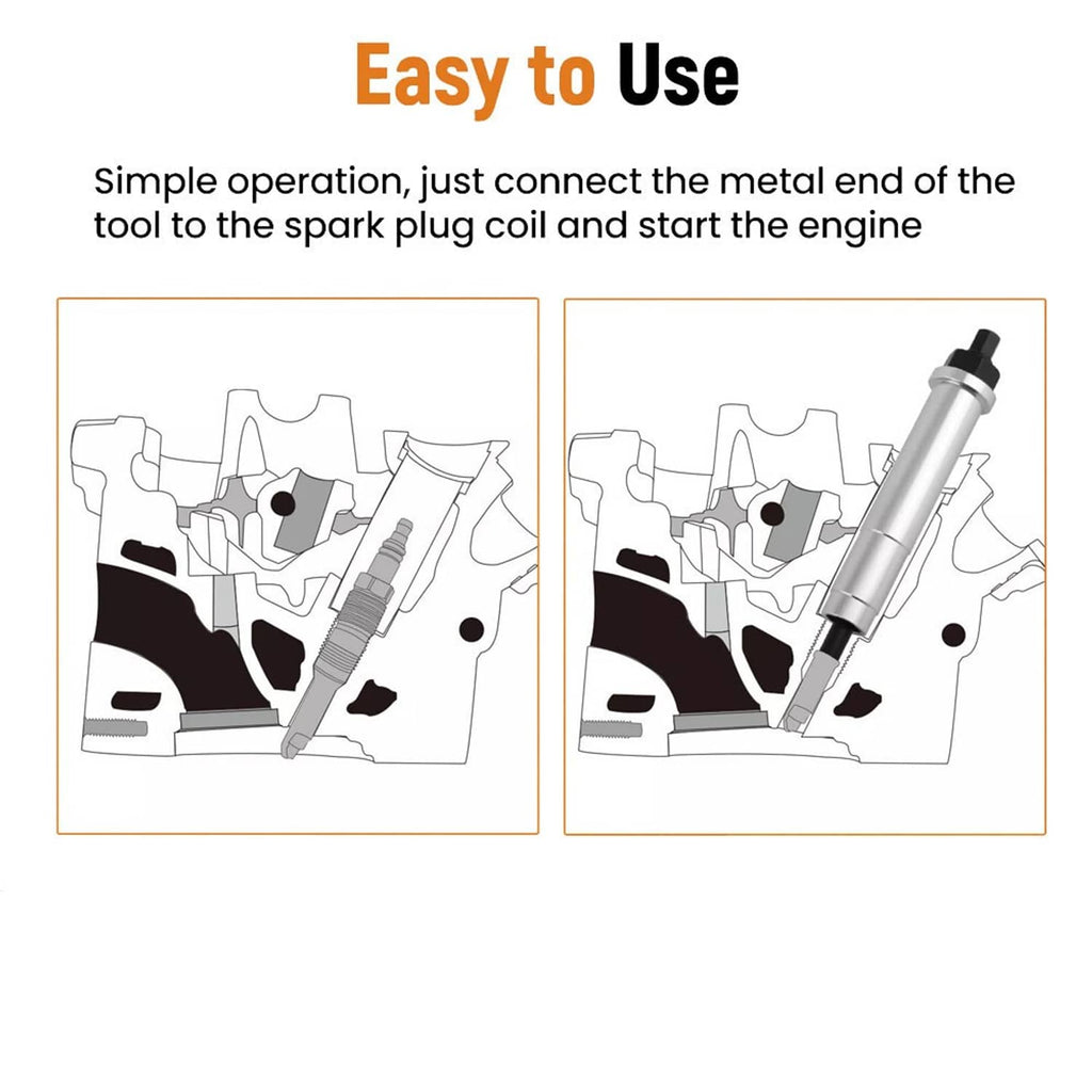 Spark plug removal tool shown in engine bay for connecting and removing spark plugs