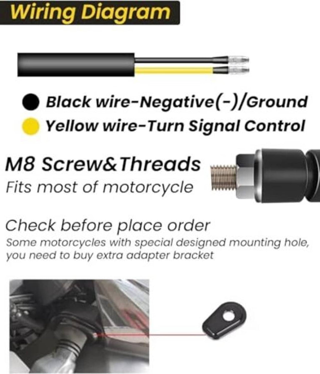 Black turn signal projector wiring leads with M8 screw threads and mounting plug