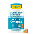 Blue SmartyPants teen guy plus supplement bottle with teal cap and gummy pieces