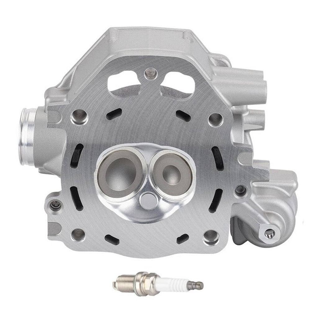 Cylinder head valve assembly with cam housing and ports, brushed metal finish