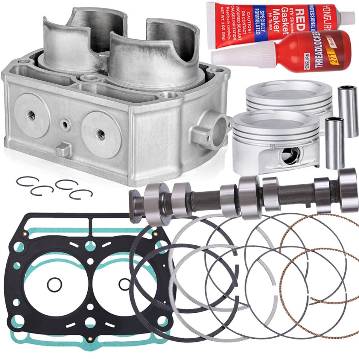 Cylinder piston gasket top end rebuild kit set: cylinder block, piston, rings, gaskets