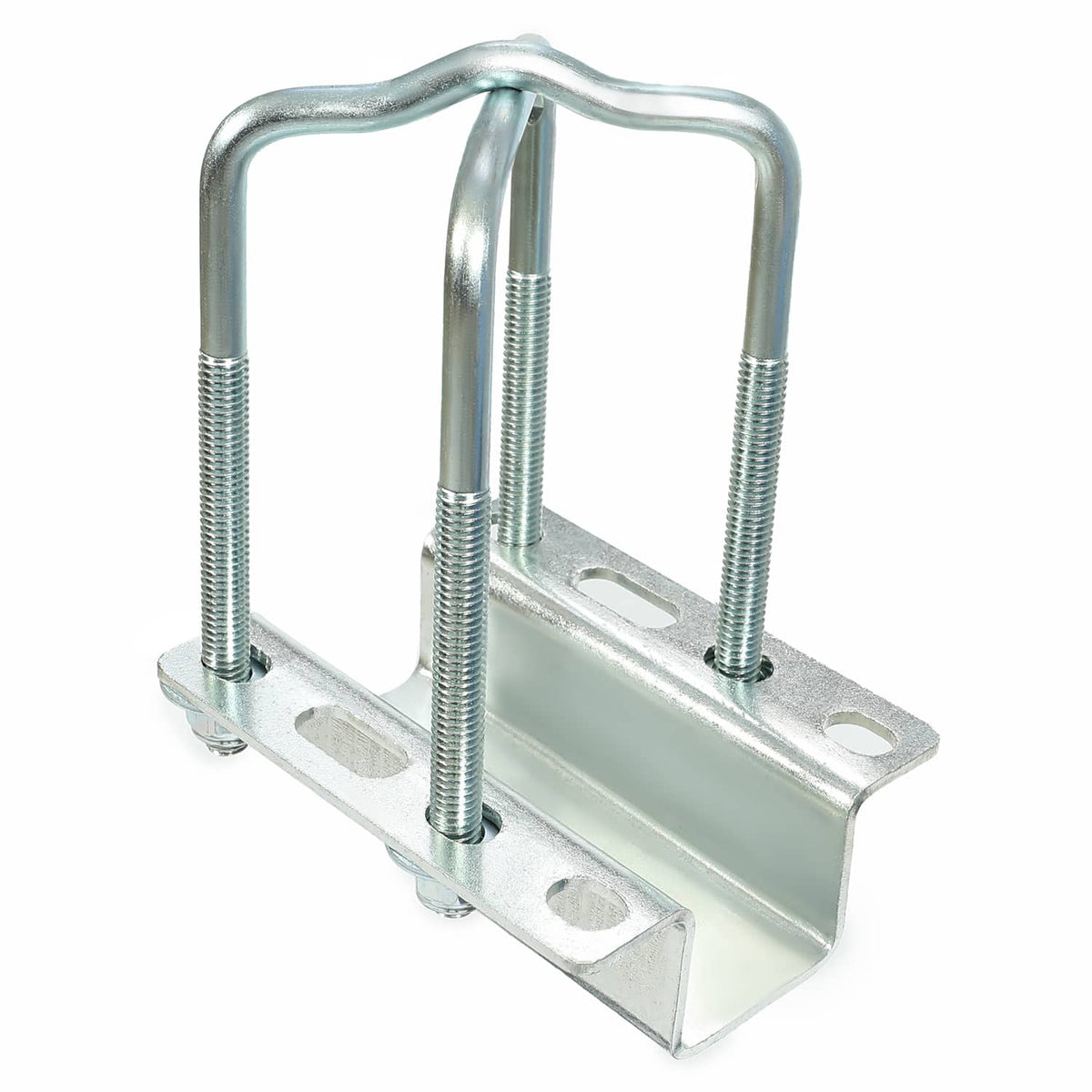 Silver adjustable bunk board guide clamp with U-bolts and base mounting plate