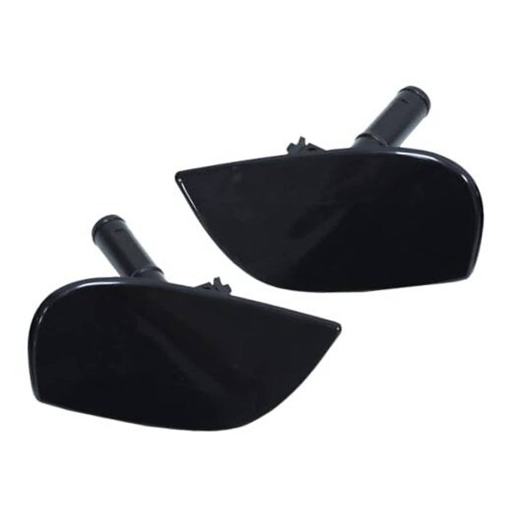Pair of black headlight washer spray nozzle caps, left and right, with spray stems