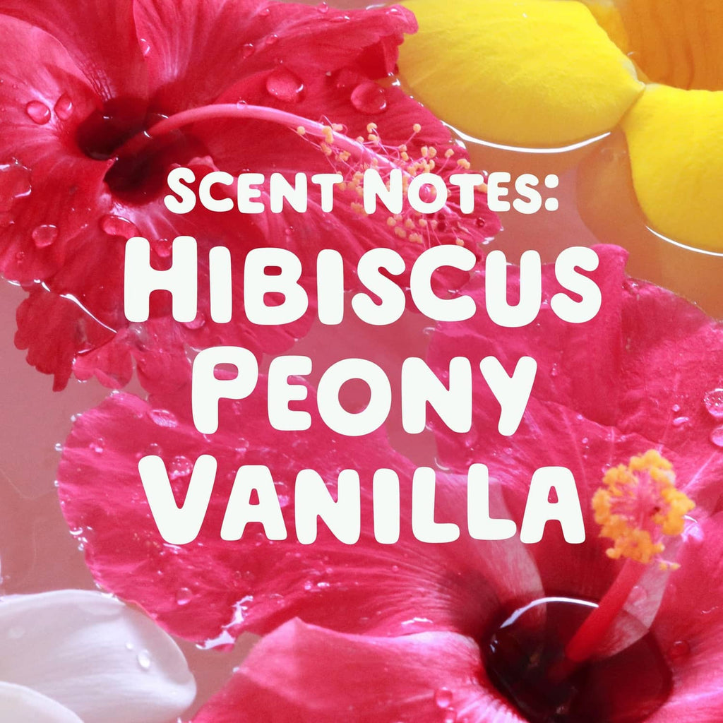 Hibiscus peony and vanilla scent notes graphic for detergent pods