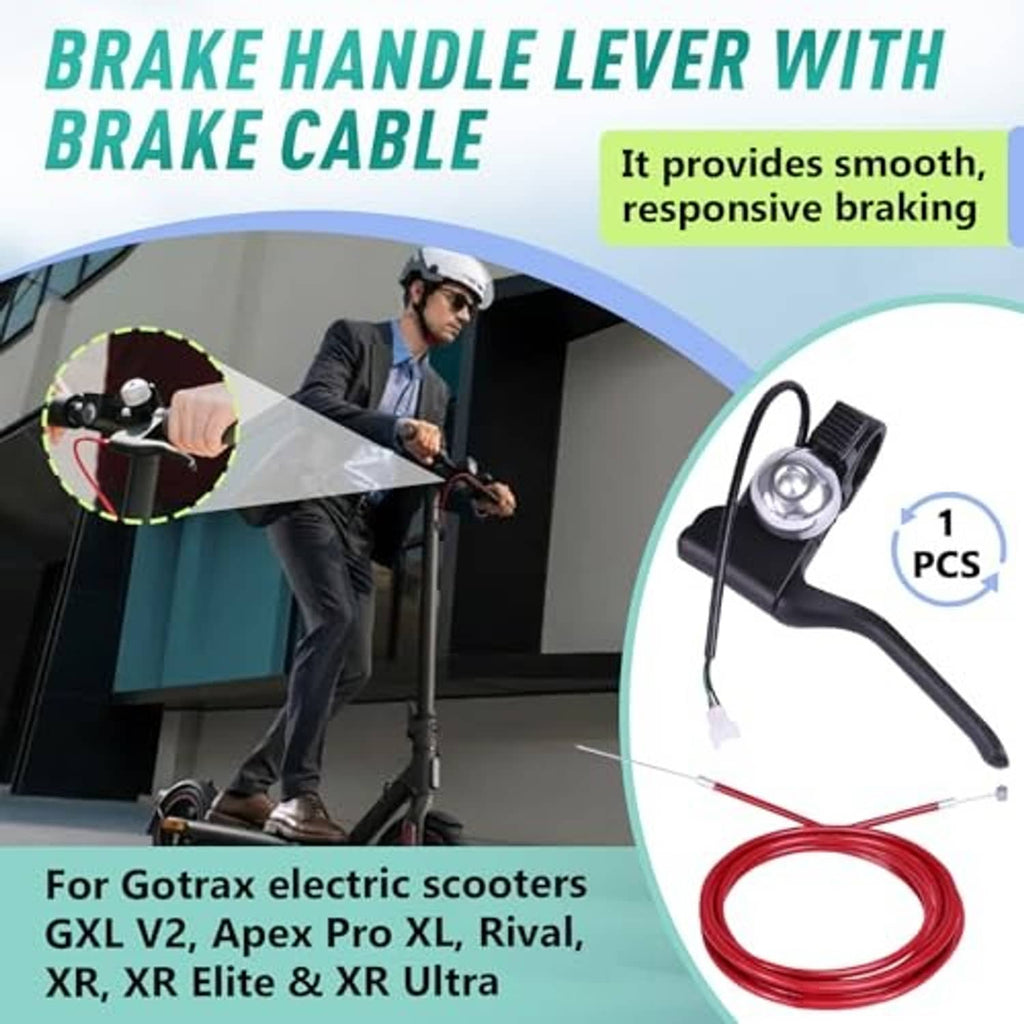 Black brake handle lever with bell and attached red brake cable kit
