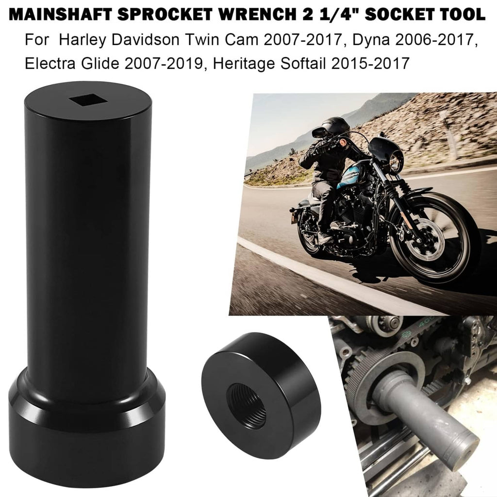 2-1/4 in mainshaft sprocket wrench socket tool, black finish with matching threaded cap