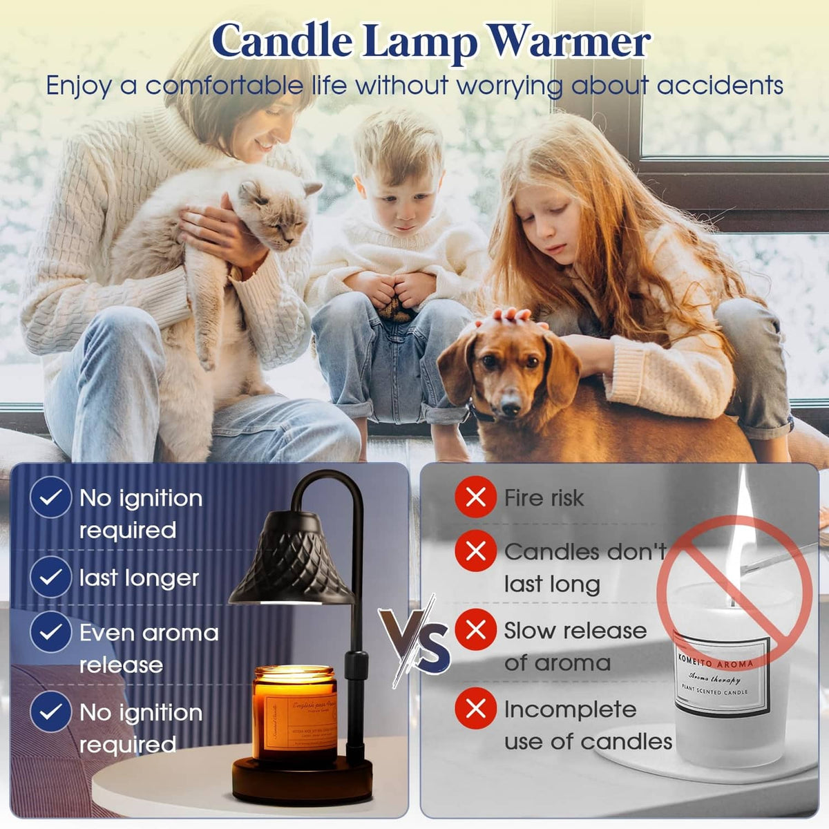 Black candle lamp warmer over amber jar candle with domed shade
