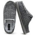 Mens grey herringbone clog slippers with faux-fur lining and slip-on design