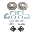 Rear disc brake kit with two drilled rotors, mounting plates, calipers, and hardware set