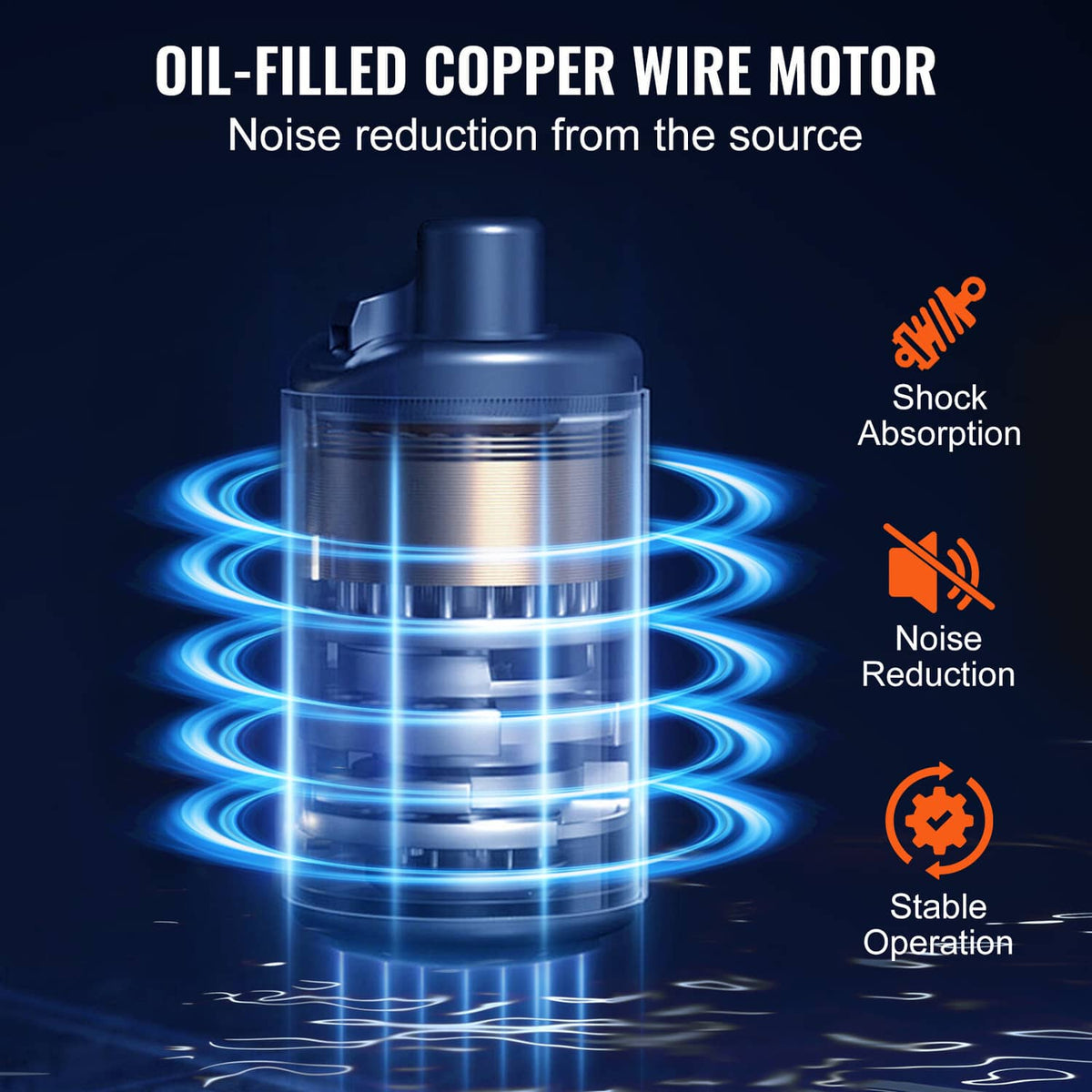 Oil-filled copper wire motor pump module with cooling coils, dark gray