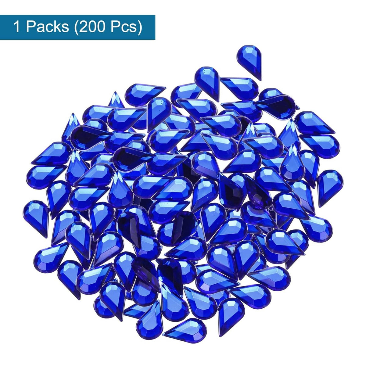 Deep blue flat-back acrylic teardrop gems, bulk pile for crafts