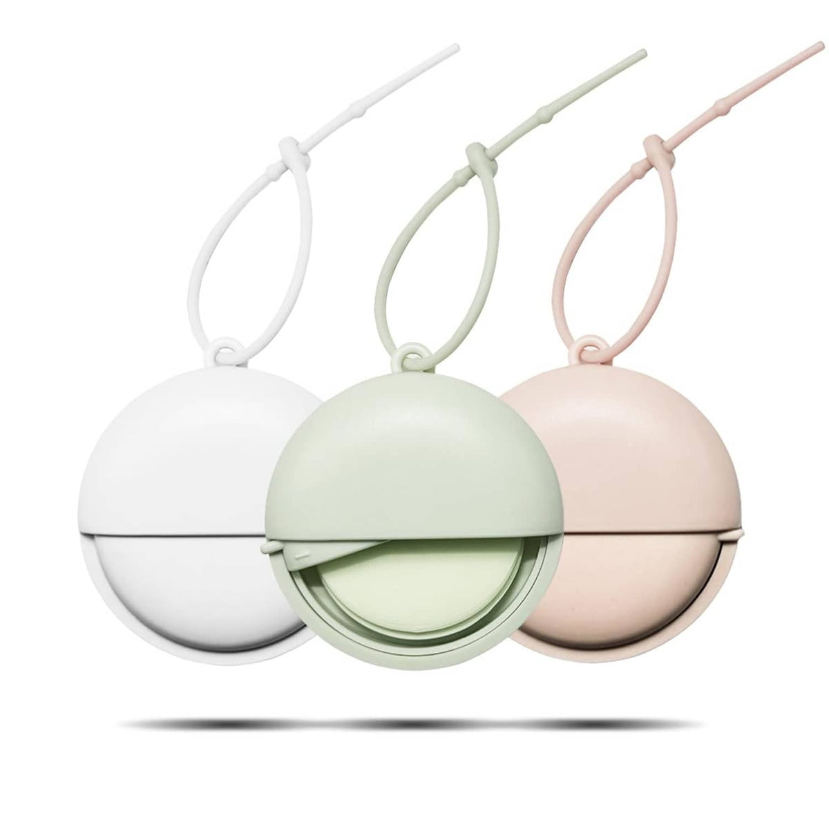 3-pack portable soap sheet cases with lanyard: white, mint green, blush pink