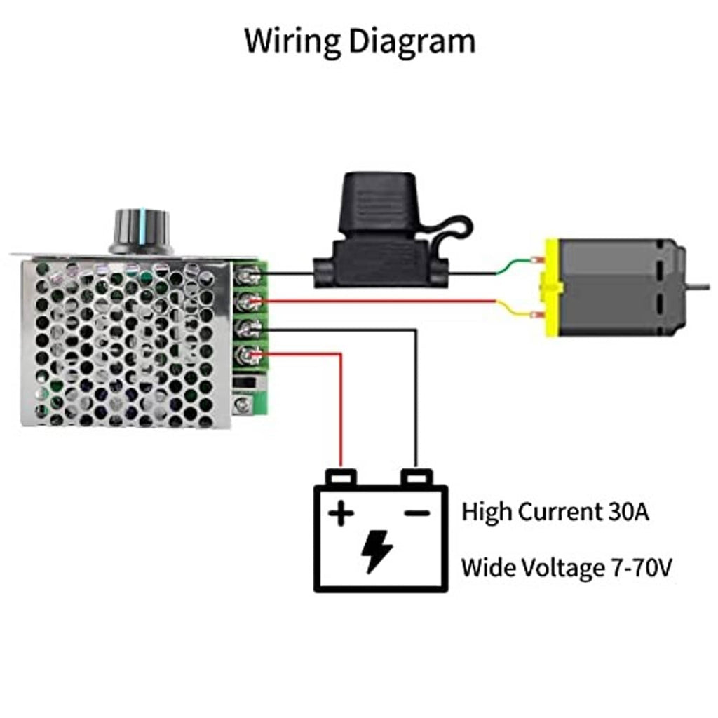 DC motor speed controller wiring diagram with motor output and high-current input connections