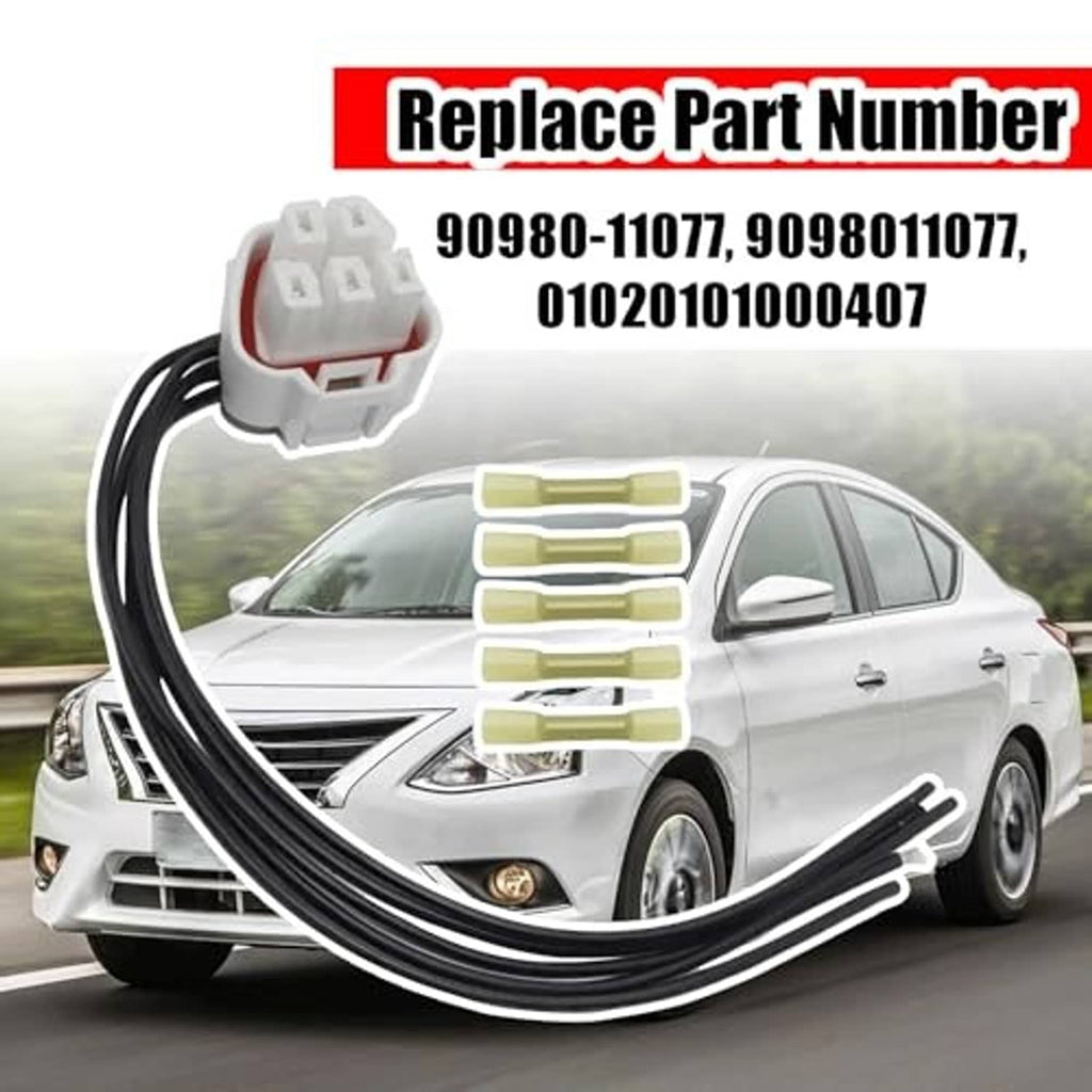 5-pin fuel pump connector pigtail harness with white plug and black wires, terminal leads